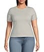 Color:Heather Grey001 - Image 1 - Plus Size Super Stretch Crew Neck Short Sleeve Baby Tee