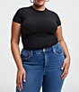 Color:Black001 - Image 1 - Plus Size Super Stretch Crew Neck Short Sleeve Baby Tee