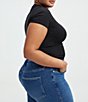 Color:Black001 - Image 4 - Plus Size Super Stretch Crew Neck Short Sleeve Baby Tee