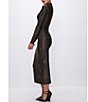 Color:Mocha Python001 - Image 3 - Shine Python Print Mock Neck Long Sleeve Bodycon Midi Dress