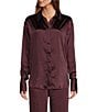 Color:Malbec003 - Image 1 - Washed Satin Button Front Long Sleeve Weekend Coordinating Shirt