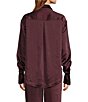 Color:Malbec003 - Image 2 - Washed Satin Button Front Long Sleeve Weekend Coordinating Shirt