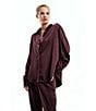 Color:Malbec003 - Image 5 - Washed Satin Button Front Long Sleeve Weekend Coordinating Shirt
