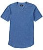 Color:Lapis Blue - Image 1 - Sun-Faded Slub Scallop Short-Sleeve V-Neck T-Shirt