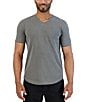 Color:Black - Image 1 - Sun-Faded Slub Scallop Short-Sleeve V-Neck T-Shirt
