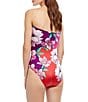 Color:Multi Cherry - Image 2 - Bella Rose Floral Print Shaped Bandeau Tummy Control One Piece Swimsuit