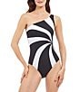 Color:Black/White - Image 1 - Timeless Colorblock One Shoulder One Piece Swimsuit