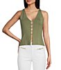 Color:Lichen Leaf Green - Image 1 - Alphabet Charm Megan Front Button Cut-Out Sweater Tank Top