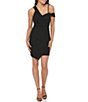 Color:Black - Image 1 - V-Neck Strappy Stretch Asymmetrical Hemline Mini Dress