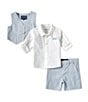 Color:White - Image 1 - Baby Boys 6-24 Months Sleeveless Seersucker Vest & Shorts & Long Sleeve Solid Woven Shirt Set