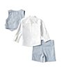 Color:White - Image 2 - Baby Boys 6-24 Months Sleeveless Seersucker Vest & Shorts & Long Sleeve Solid Woven Shirt Set