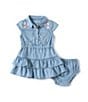 Color:Dark Blue - Image 1 - Baby Girls 3-24 Months Cap Sleeve Embroidered Denim Fit-And-Flare Dress
