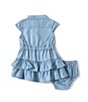 Color:Dark Blue - Image 2 - Baby Girls 3-24 Months Cap Sleeve Embroidered Denim Fit-And-Flare Dress