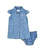 Color:Medium Blue - Image 1 - Baby Girls 3-24 Months Short Sleeve Denim Fit & Flare Dress