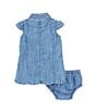 Color:Medium Blue - Image 2 - Baby Girls 3-24 Months Short Sleeve Denim Fit & Flare Dress