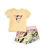 Color:Orange - Image 1 - Baby Girls 3-24 Months Short Sleeve Logo Jersey T-Shirt & Tropical Floral Printed French Terry Shorts Set