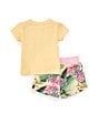 Color:Orange - Image 2 - Baby Girls 3-24 Months Short Sleeve Logo Jersey T-Shirt & Tropical Floral Printed French Terry Shorts Set