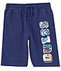 Color:Navy - Image 1 - Big Boys 8-18 Appliqued Logo French Terry Shorts
