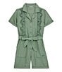 Color:Green - Image 1 - Big Girls 7-16 Short Sleeve GMT Dye Romper