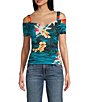 Color:Hawaiian Sunset - Image 1 - Emily Tropical Floral Print Cold Shoulder Top