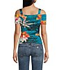 Color:Hawaiian Sunset - Image 2 - Emily Tropical Floral Print Cold Shoulder Top