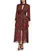 Color:Red Multi - Image 1 - Floral Print Long Sleeve Open Lace Up Back A-Line Maxi Dress