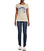 Color:Muted Stone - Image 3 - In Love Lip Graphic Crew Neck Short Sleeve Fitted T-Shirt