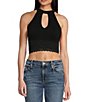 Color:Jet Black - Image 1 - Lila Lace Seamless Front Cut-Out Cropped Tank Top