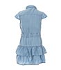 Color:Dark Blue - Image 2 - Little Girl's 2T-7 Cap Sleeve Embroidered Ruffle Denim Dress