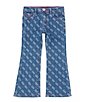 Color:Light Blue - Image 1 - Little Girls 2T-7 Flare Laser Print Denim Jeans