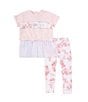 Color:Medium Pink/Red - Image 1 - Little Girl's 2T-7 Short Sleeve Graphic Tutu Top & Printed Legging Set