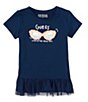Color:Navy - Image 1 - Little Girls 2T-7 Short Sleeve Ruffle Trim T-Shirt