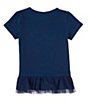 Color:Navy - Image 2 - Little Girls 2T-7 Short Sleeve Ruffle Trim T-Shirt