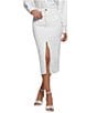 Color:Pure White - Image 1 - Mila High Rise Front Slit Midi Skirt