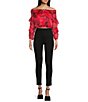 Color:Call Me Cherry Print - Image 3 - Shani Floral Print Off-The-Shoulder Long Sleeve Ruffle Crop Top