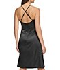 Color:Black - Image 2 - Spaghetti Strap Twisted Front Lace Underlay Slip Dress