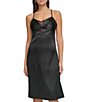 Color:Black - Image 3 - Spaghetti Strap Twisted Front Lace Underlay Slip Dress