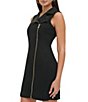 Color:Black - Image 4 - Stretch Notch Collar Sleeveless Front Zip Moto Mini Dress
