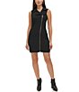 Color:Black - Image 1 - Stretch Notch Collar Sleeveless Front Zip Moto Mini Dress