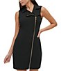 Color:Black - Image 3 - Stretch Notch Collar Sleeveless Front Zip Moto Mini Dress