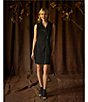 Color:Black - Image 6 - Stretch Notch Collar Sleeveless Front Zip Moto Mini Dress