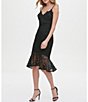 Color:Black - Image 3 - V-Neck Sleeveless Flounce Hem Floral Lace Sheath Dress