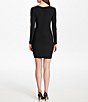 Color:Black - Image 2 - V-Neck Stretch Matte Jersey Embellished Long Sleeve V-Neck Ruched Waist Sheath Dress