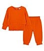 Color:Rust - Image 1 - Baby Girls 12-24 Months Long-Sleeve Smocked-Hem Tee & Matching Jogger Pant Set