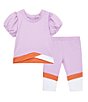 Color:Multi - Image 1 - Baby Girls 12-24 Months Puffed-Sleeve Color Block Top & Matching Leggings Set