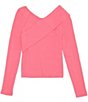 Color:Pink - Image 1 - Big Girls 7-16 Long Sleeve Asymmetrical Rib-Knit Top