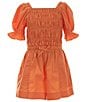 Color:Orange - Image 1 - Big Girls 7-16 Long Sleeve Paperbag Waist Romper