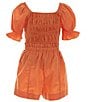 Color:Orange - Image 2 - Big Girls 7-16 Long Sleeve Paperbag Waist Romper