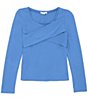 Color:Blue - Image 1 - Big Girls 7-16 Long Sleeve Twist-Front Detail Top
