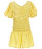 Color:Yellow - Image 1 - Big Girls 7-16 Puffed Sleeve Romper